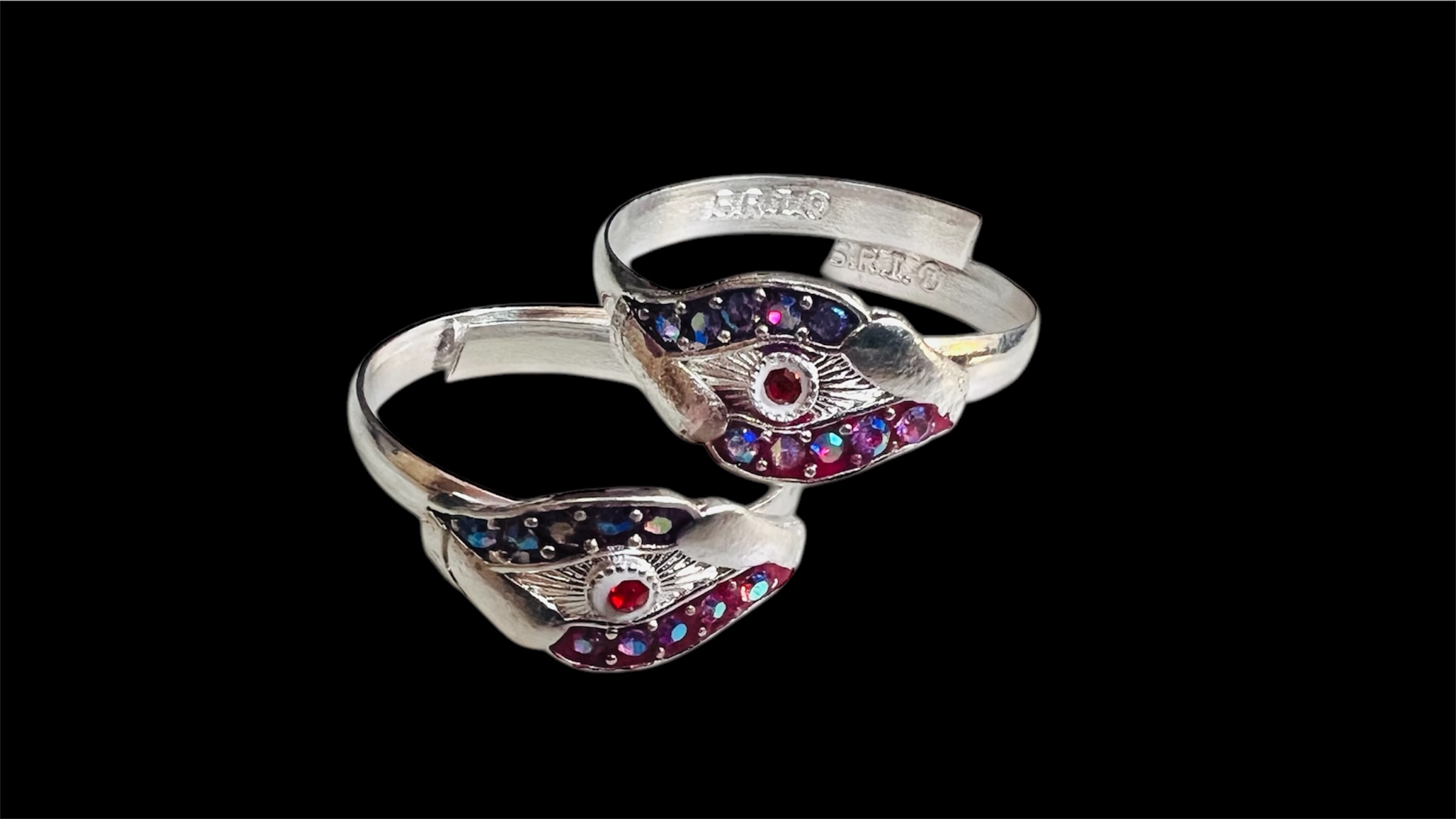 Silver Plated angutha Toe ring Bichua Bichiya Challa designer stone toe rings 1 Pair (2Pcs)