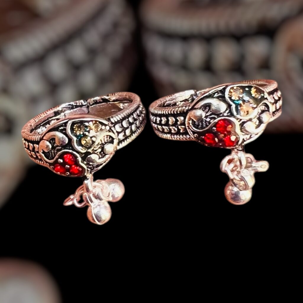 Silver Plated Toe ring Bichua Bichiya Challa designer stone toe rings 1 Pair (2Pcs)