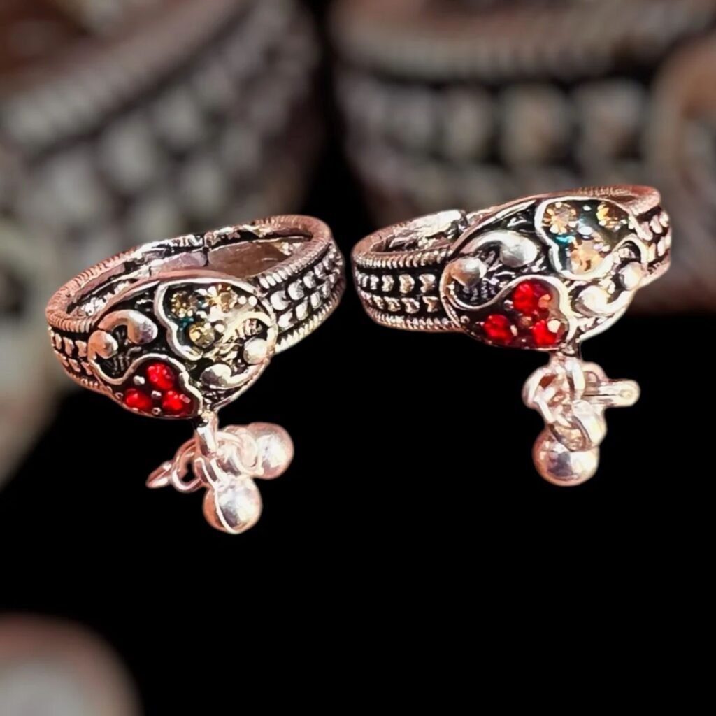Silver Plated Toe ring Bichua Bichiya Challa designer stone toe rings 1 Pair (2Pcs)Plated angutha Toe ring Bichua Bichiya Challa designer stone toe rings 1 Pair (2Pcs)