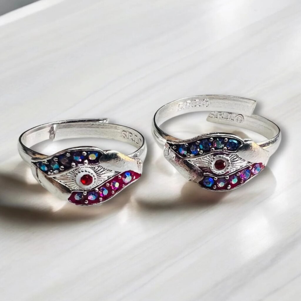 Silver Plated angutha Toe ring Bichua Bichiya Challa designer stone toe rings 1 Pair (2Pcs) (2)