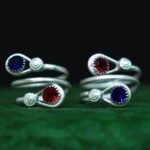 Silver Plated Toe ring Bichua Bichiya Red Blue designer stone toe rings 1 Pair (2Pcs)