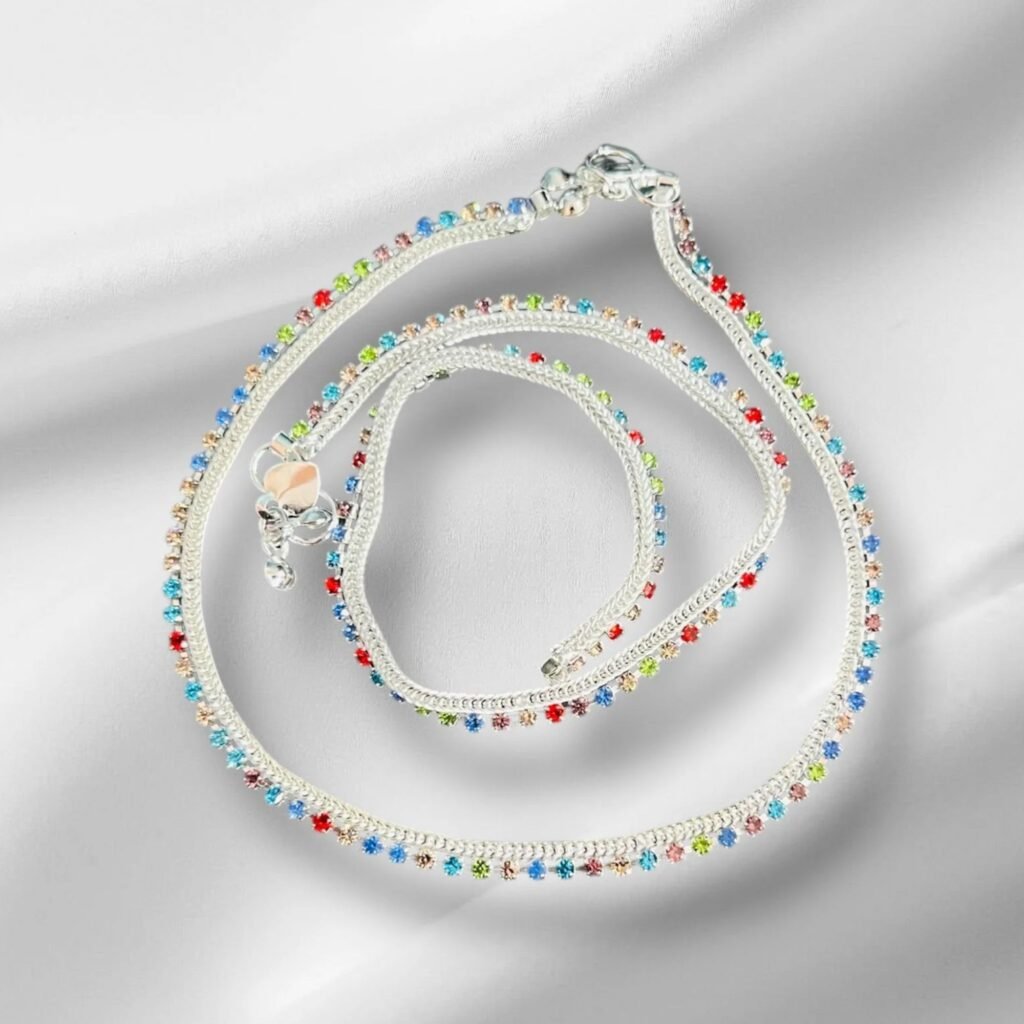 Multicolor Silver anklet_payal_Pajeb for girl and women