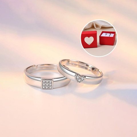 Heart and Square Shape Couple Ring For Men and Women
