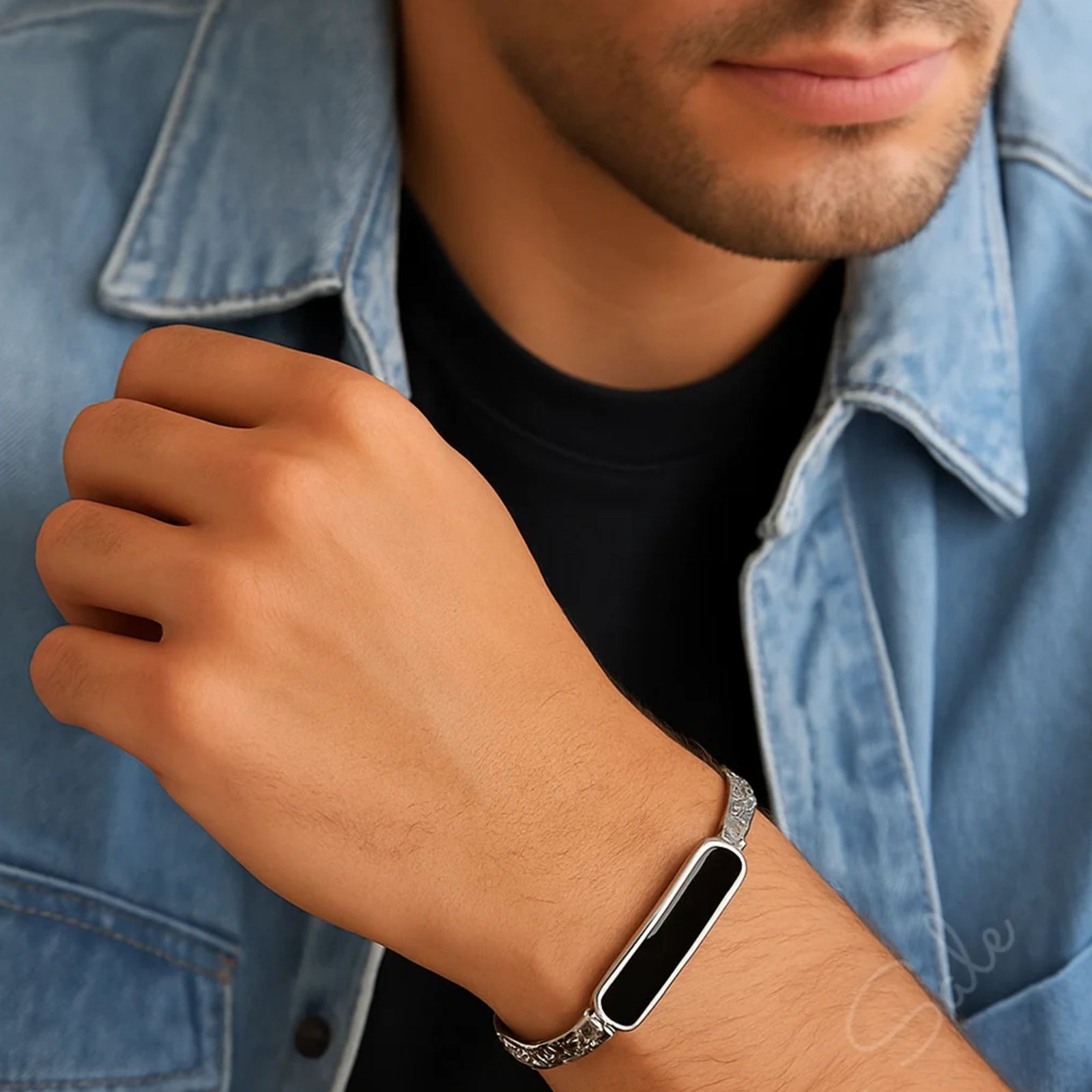 Silver Black Slim Bracelet For Unisex (Women, Girl, Boy, Men) - Image 5