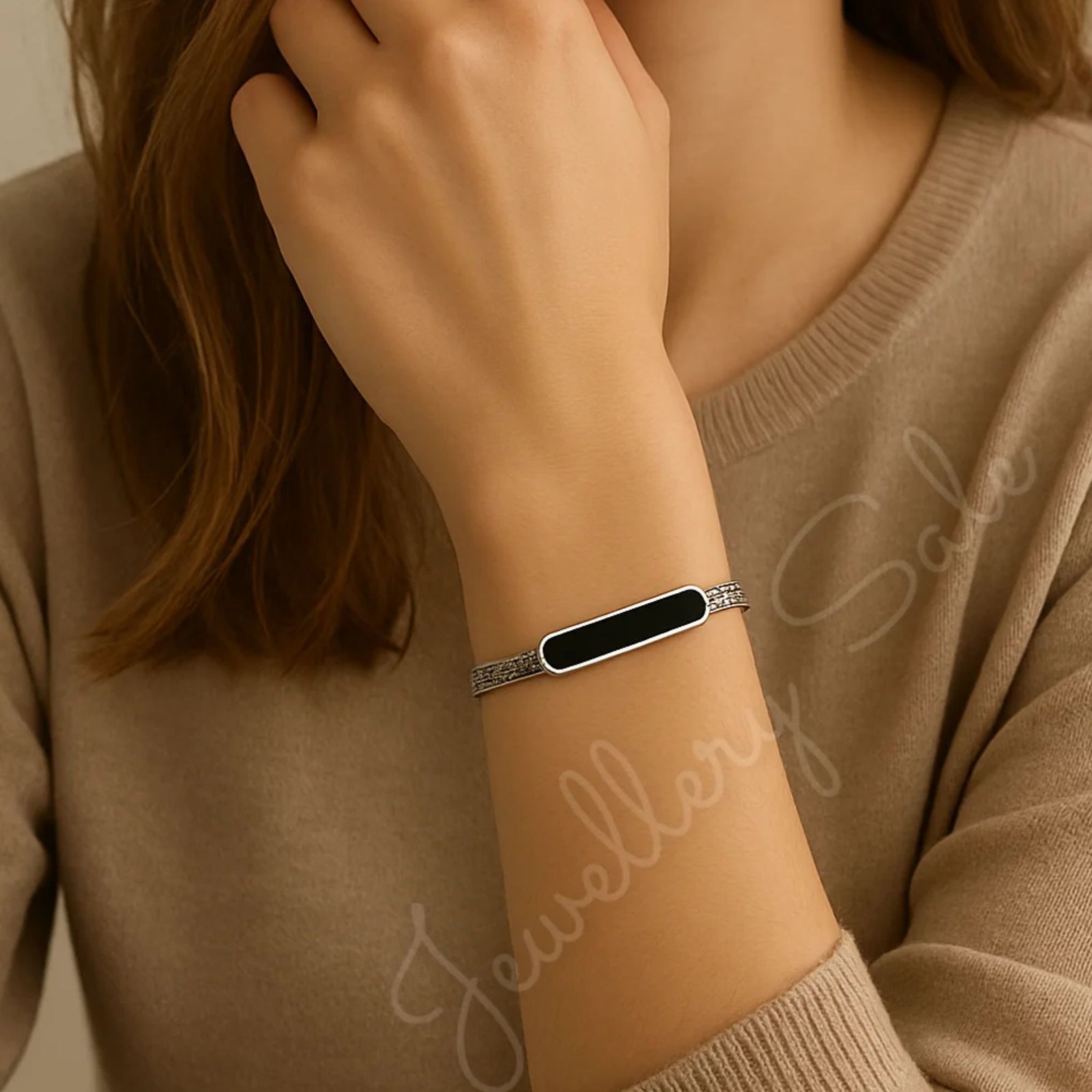 Silver Black Slim Bracelet For Unisex (Women, Girl, Boy, Men) - Image 4