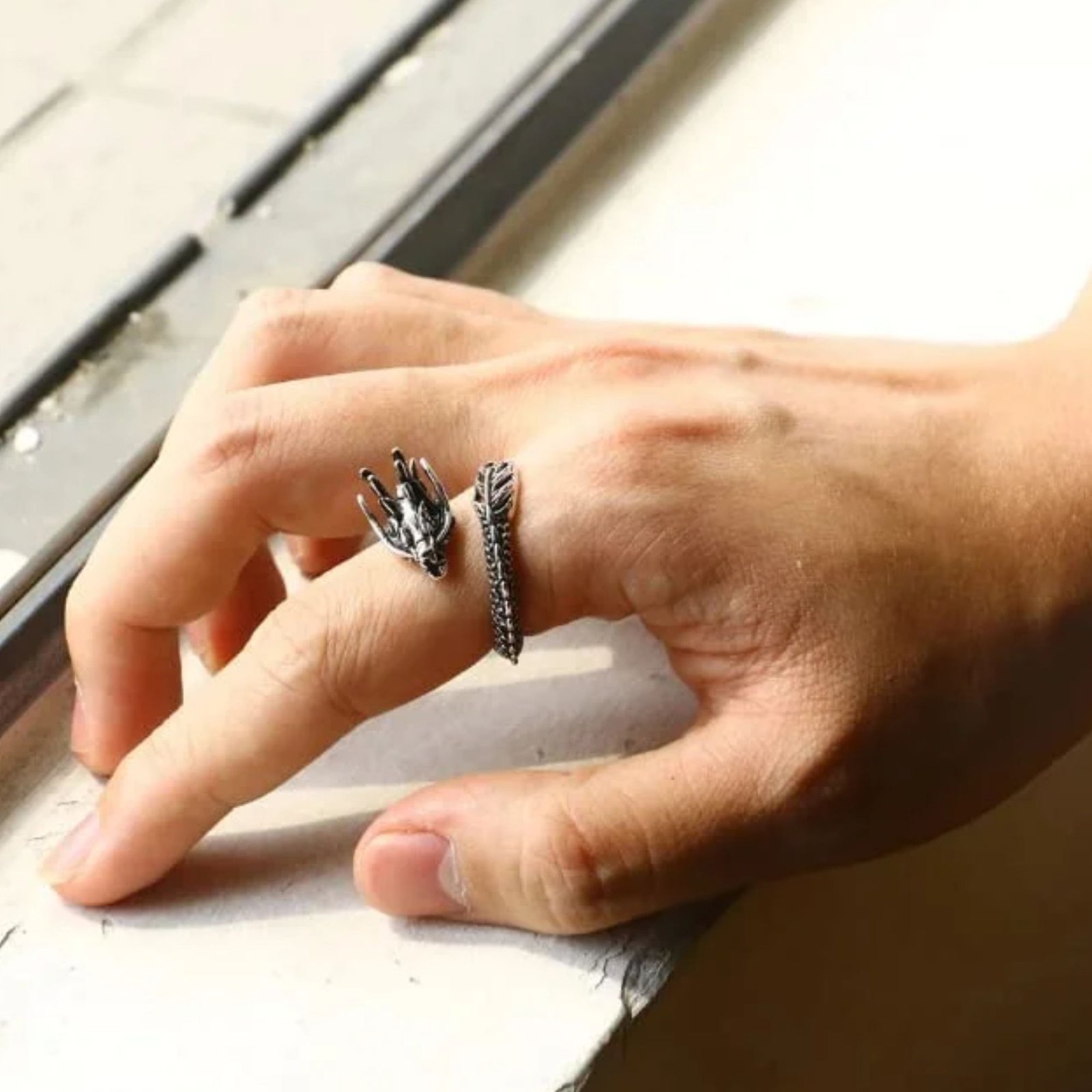 Silver Dragon Ring For Men - Image 2