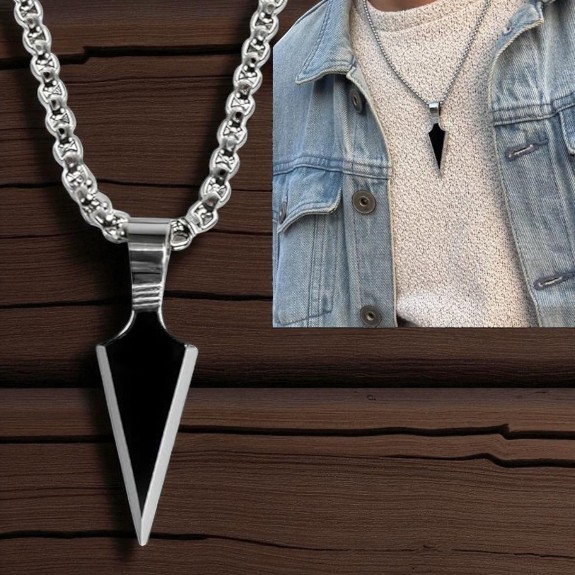 Silver Black Men Arrow Pendant For Men and Boys