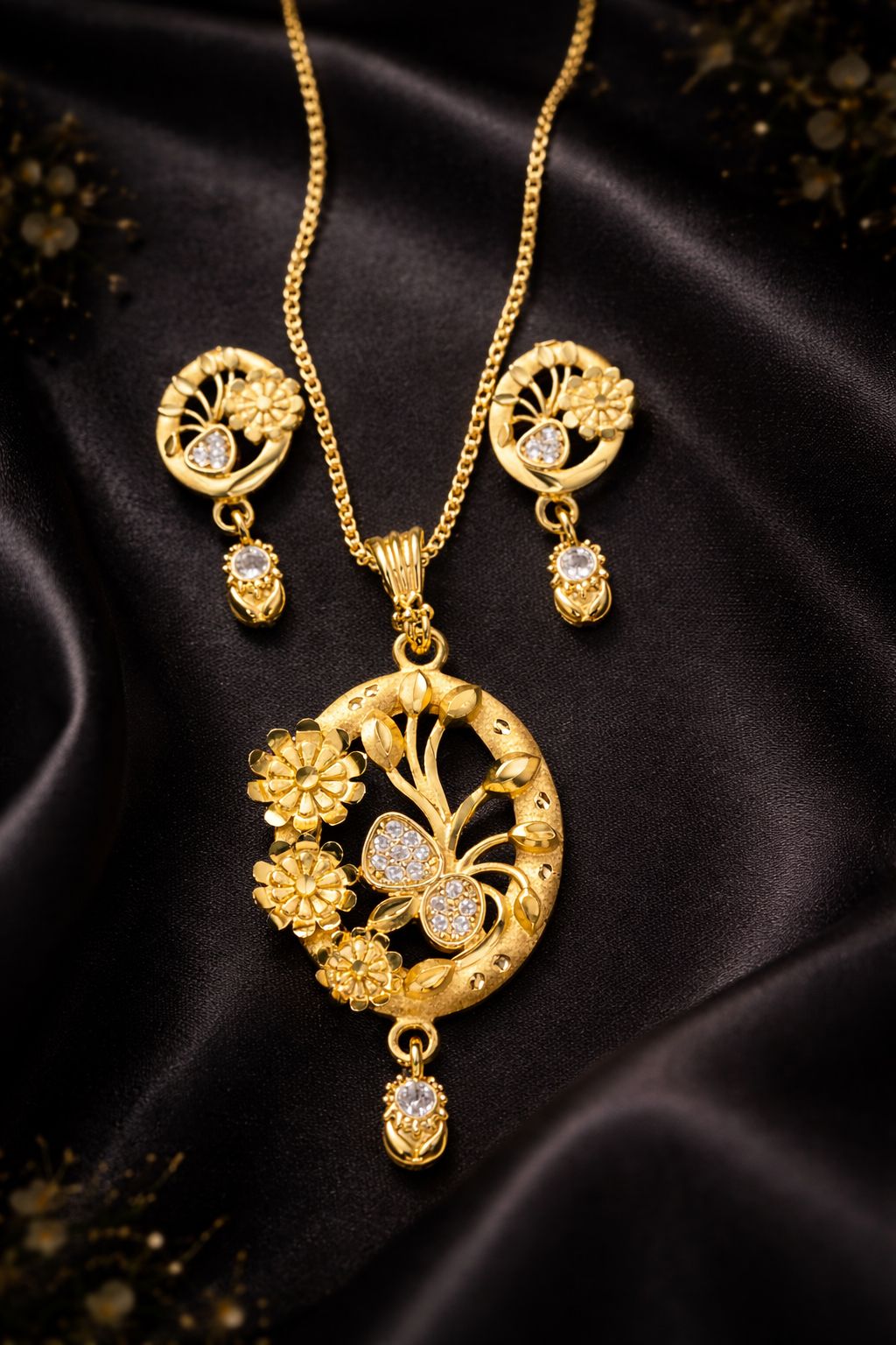 Gold Plated Pendant Set with Earring for Women and Girl