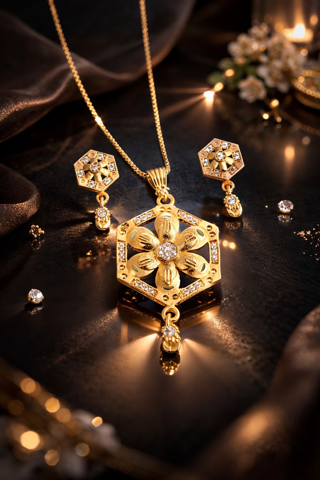 Gold Plated Pendant Set with Earring for Women and Girl