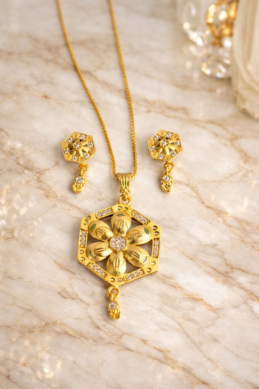 Gold Plated Pendant Set with Earring for Women and Girl