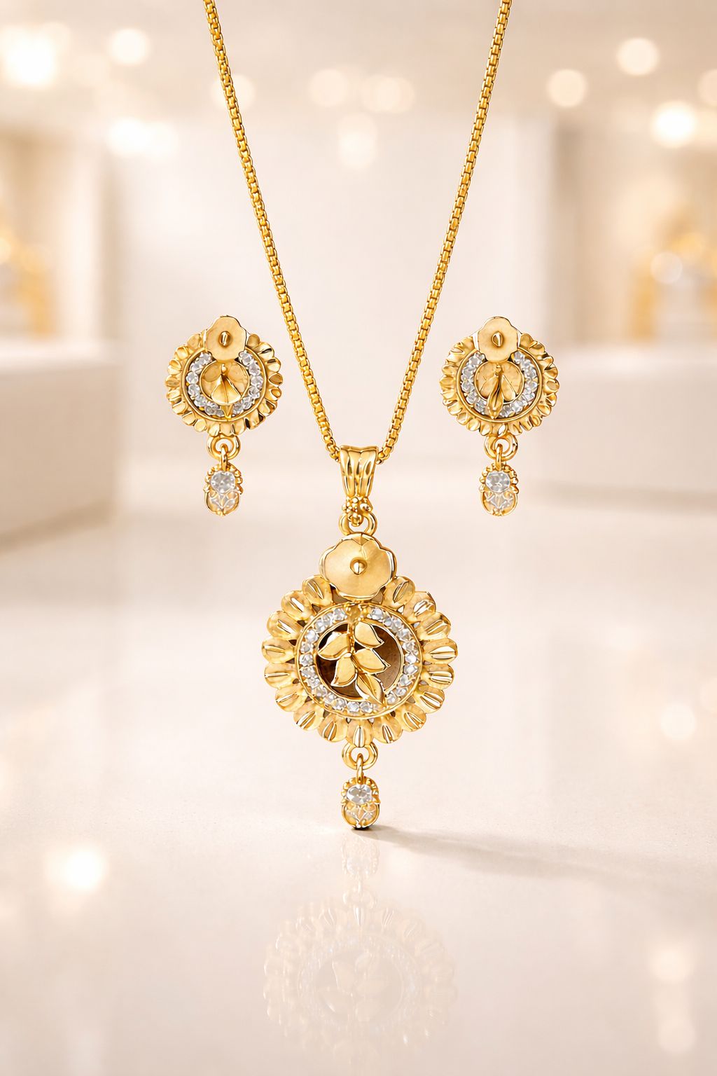 Gold Plated Pendant Set with Earring for Women and Girl