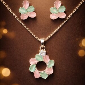 Multicolor Circle Shape Pendant Set with Earring For Women and Girl