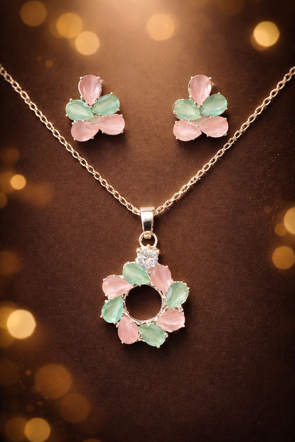 Multicolor Circle Shape Pendant Set with Earring For Women and Girl