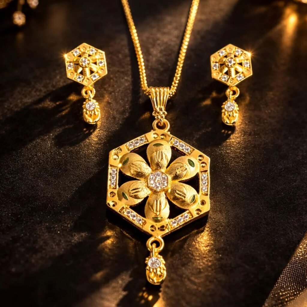 Gold Plated Pendant Set with Earring for Women & Girl (2)
