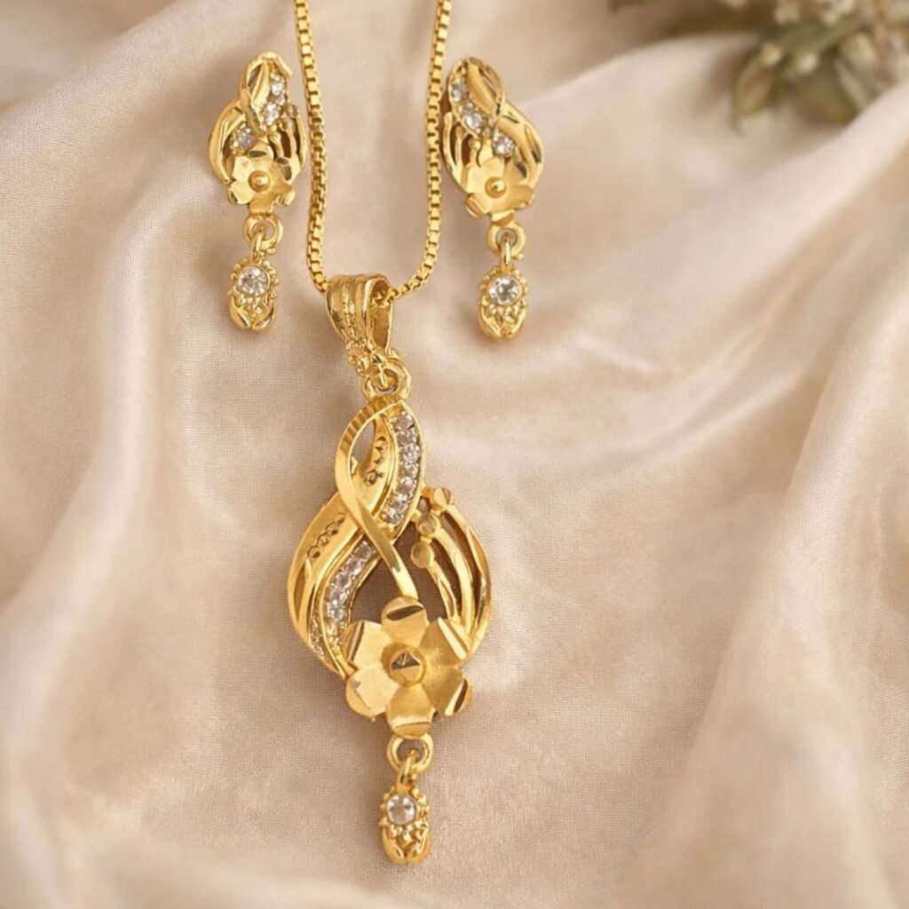 Gold Plated Pendant Set with Earring for Women and Girl