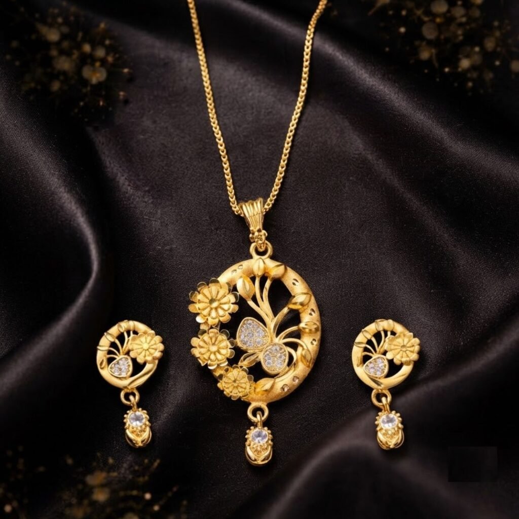 Gold Plated Pendant Set with Earring for Women and Girl