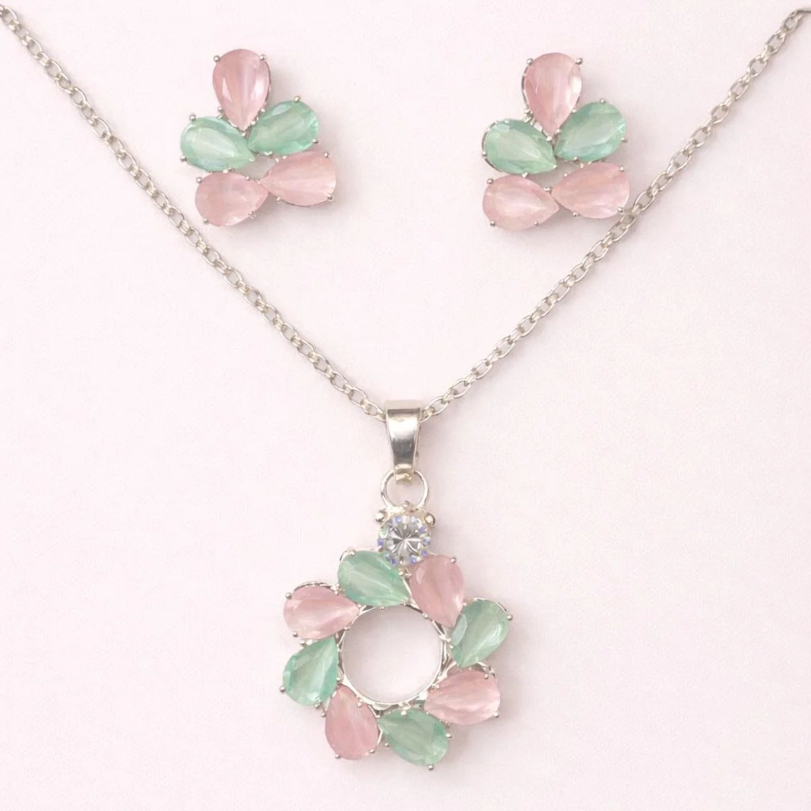 Multicolor Circle Shape Pendant Set with Earring For Women and Girl - Image 3