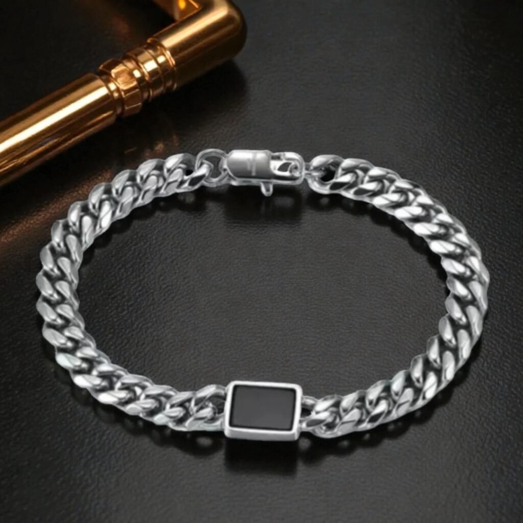 Silver Black Square Bracelet For Men and Boys (2)