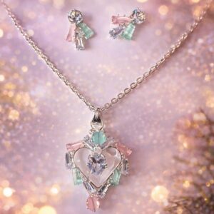 Multicolor Heart Shape Pendant Set with Earring For Women and Girl