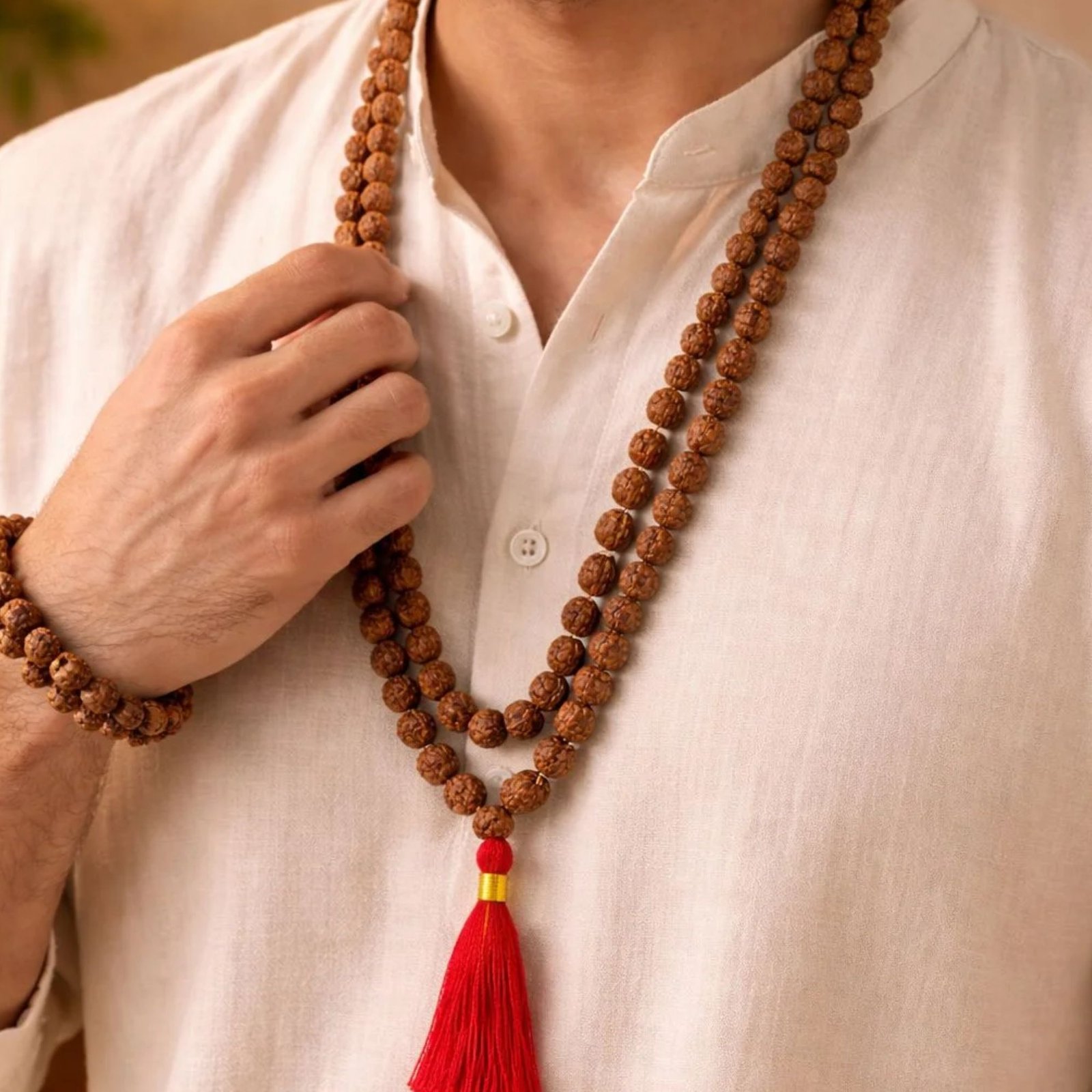 Combo of Rudraksha Mala and Bracelet Powerful Shield of Growth & Positivity Unisex Mala for Men & Women - Image 2