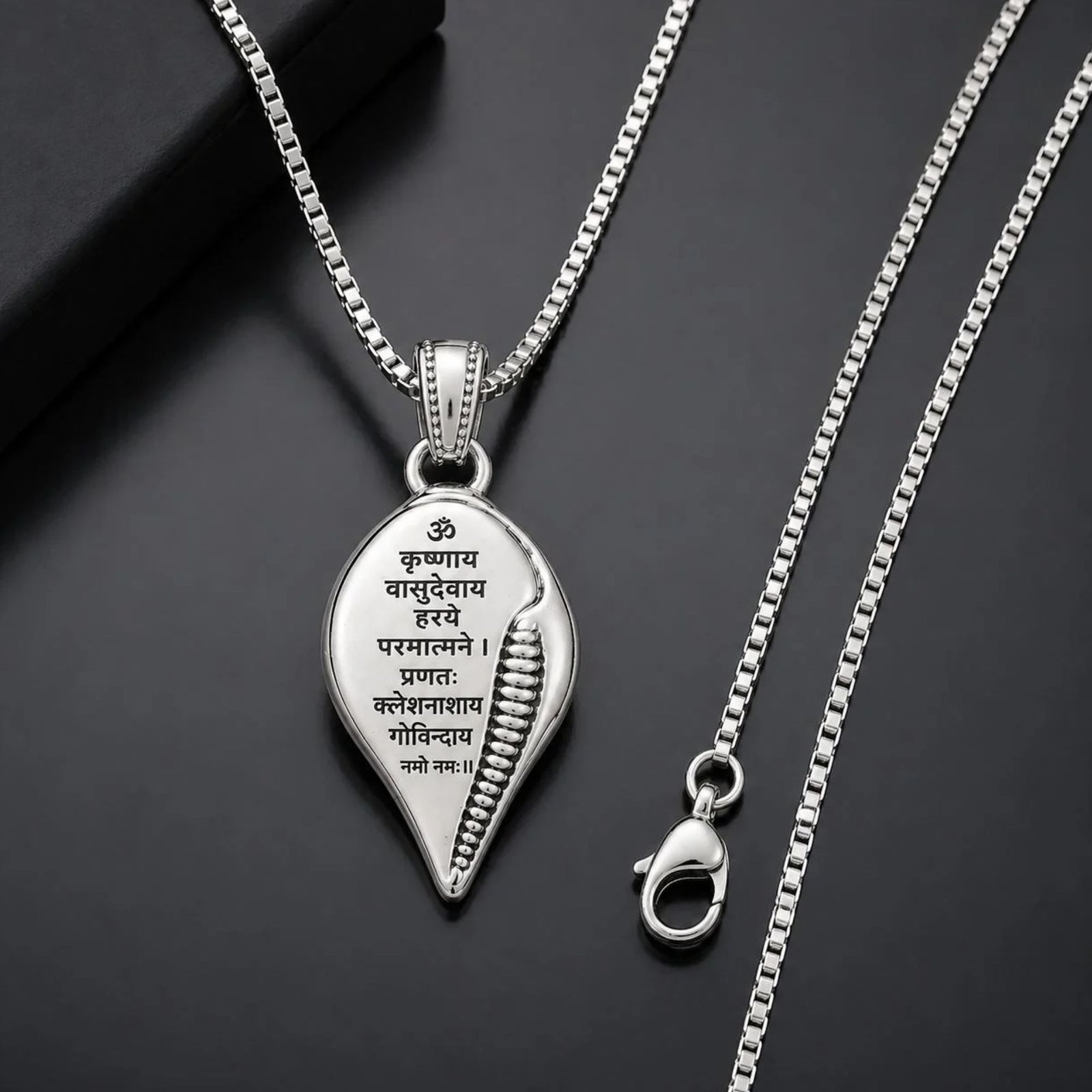 Om Krishnaya Vasudevaya Mantra Silver Sankh Pendant for Men and Women - Image 3