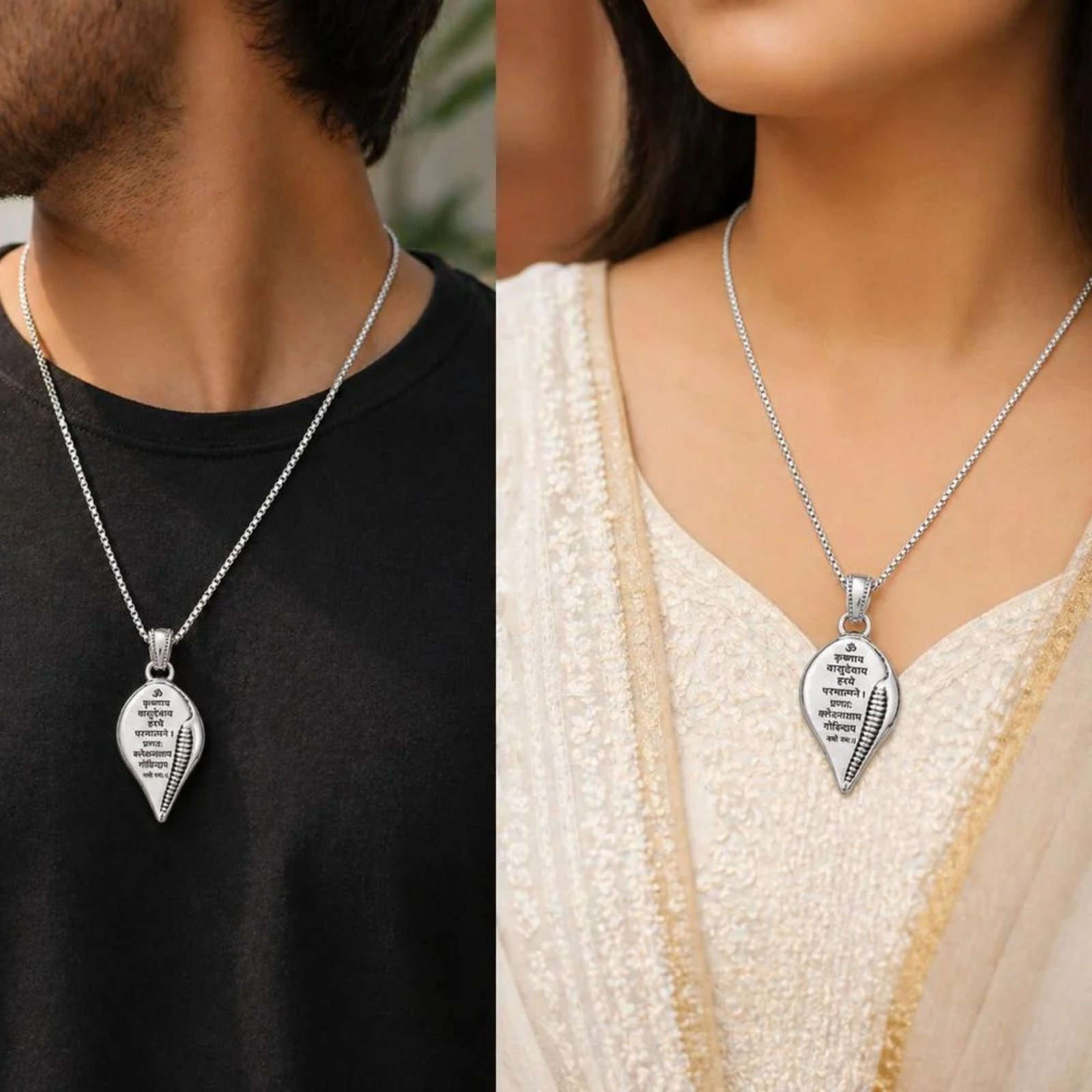 Om Krishnaya Vasudevaya Mantra Silver Sankh Pendant for Men and Women - Image 2