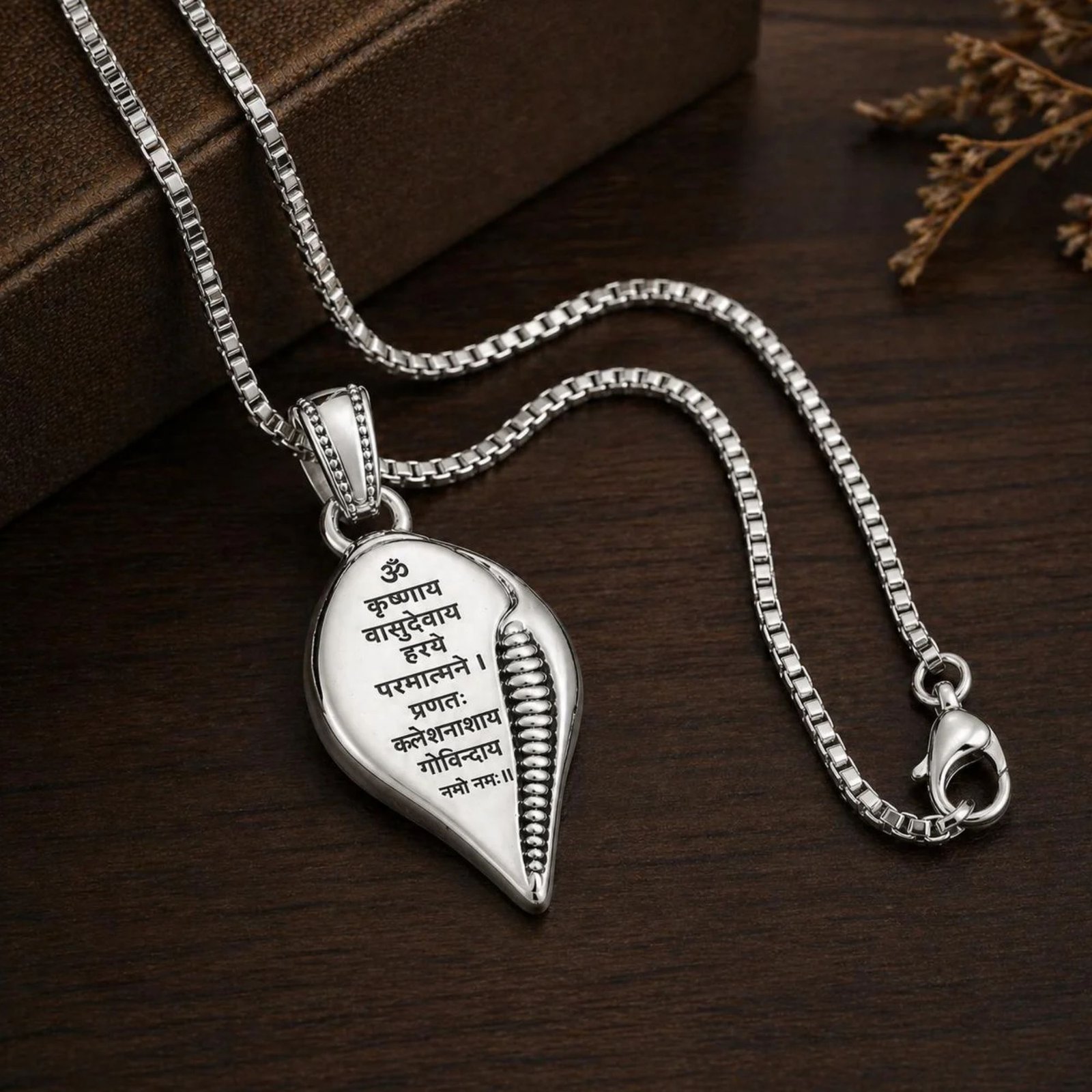 Om Krishnaya Vasudevaya Mantra Silver Sankh Pendant for Men and Women