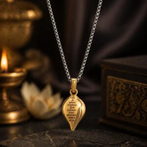 Om Krishna Mantra Gold Sankh Pendant for Men and Women