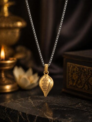 Om Krishna Mantra Gold Sankh Pendant for Men and Women