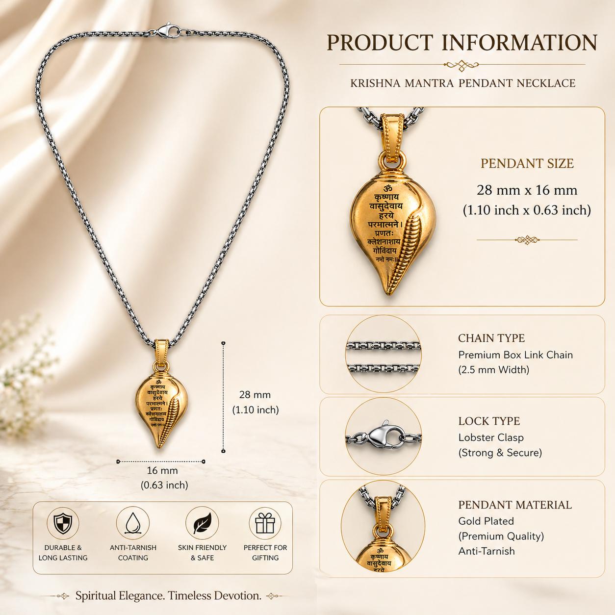 Om Krishna Mantra Gold Sankh Pendant for Men and Women - Image 4