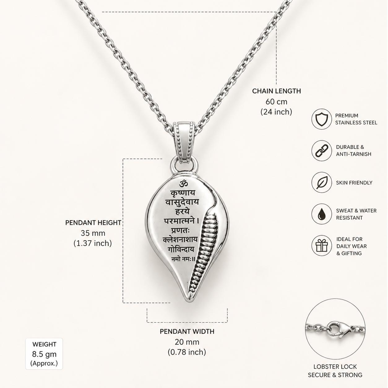Om Krishna Mantra Sankh Pendant for Men and Women - Image 5