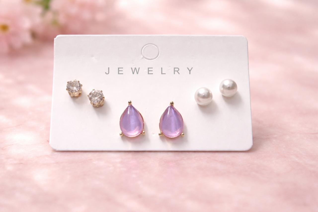 Girls Stud Earring Combo Set of 3 Multicolor