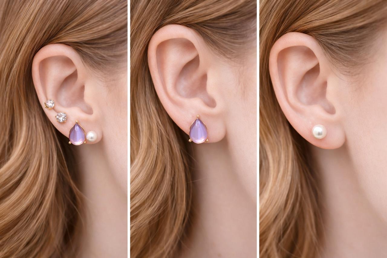 Girls Stud Earring Combo Set of 3 Multicolor - Image 3