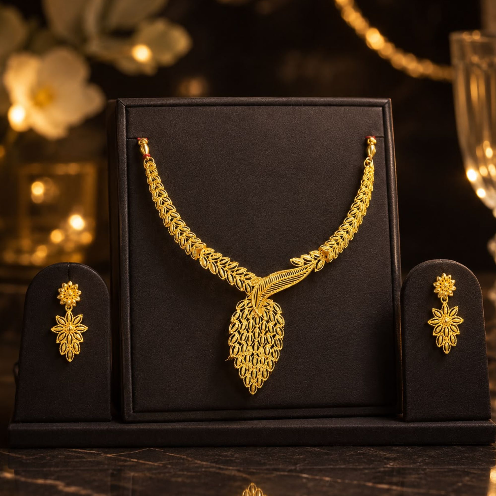 Anti-Tarnish Gold-Plated Peacock Motif Necklace Set with Matching Earrings - Image 3