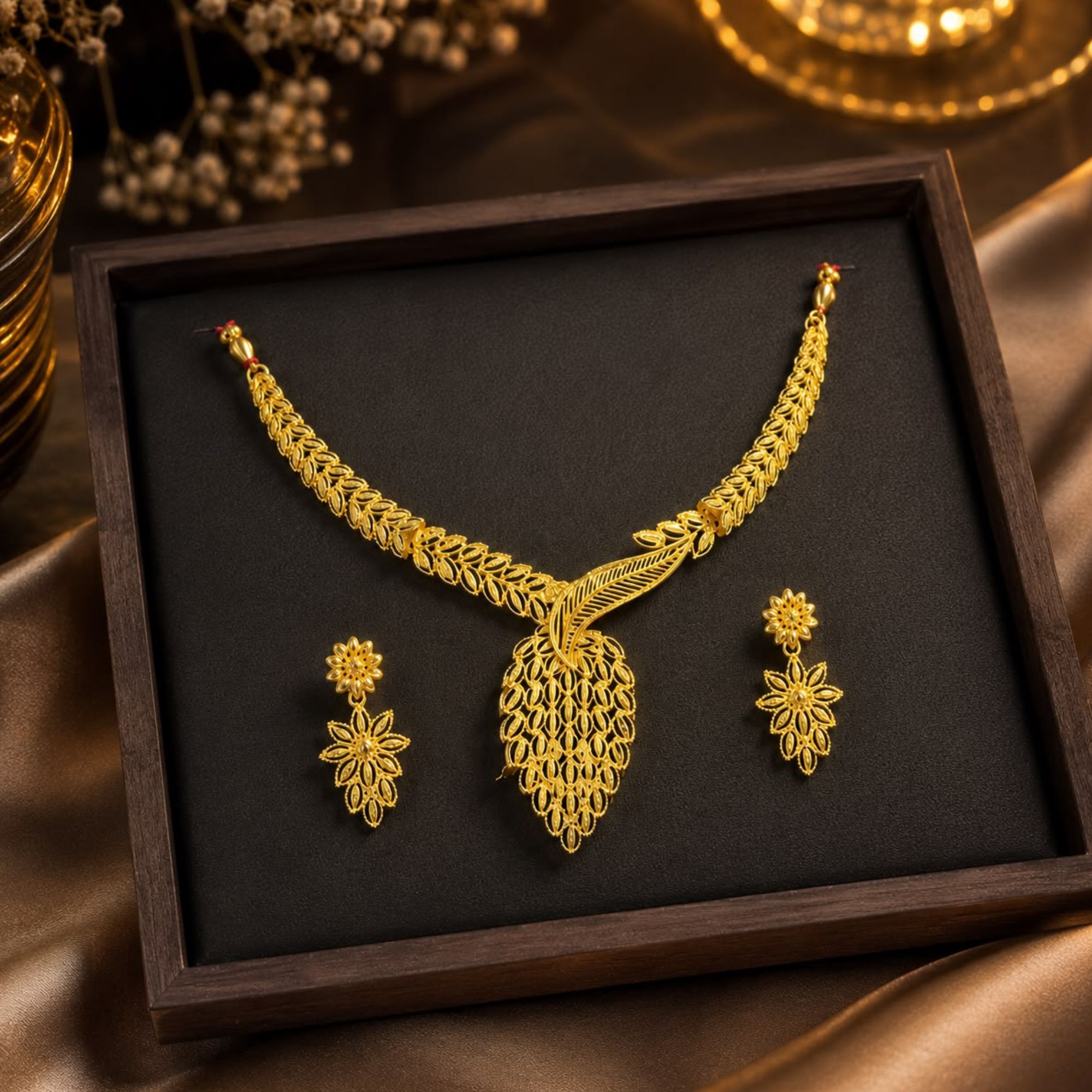 Anti-Tarnish Gold-Plated Peacock Motif Necklace Set with Matching Earrings - Image 5