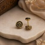 Antique Gold Plated Om Symbol Screw Back Stud Earrings for Men & Women Stainless Steel Spiritual Dumbbell Earring (Pair of 1)