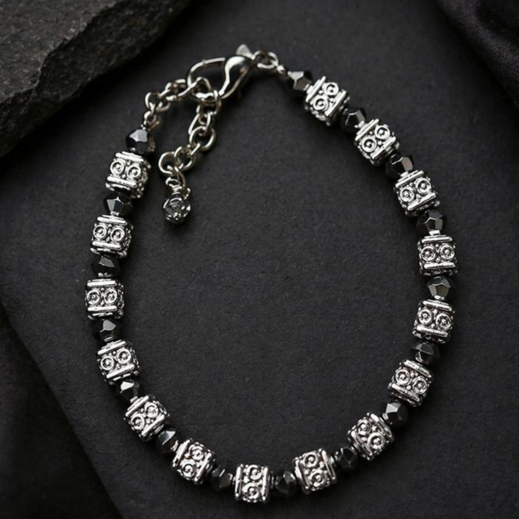 Antique Silver Black Crystal Bracelet – Unisex