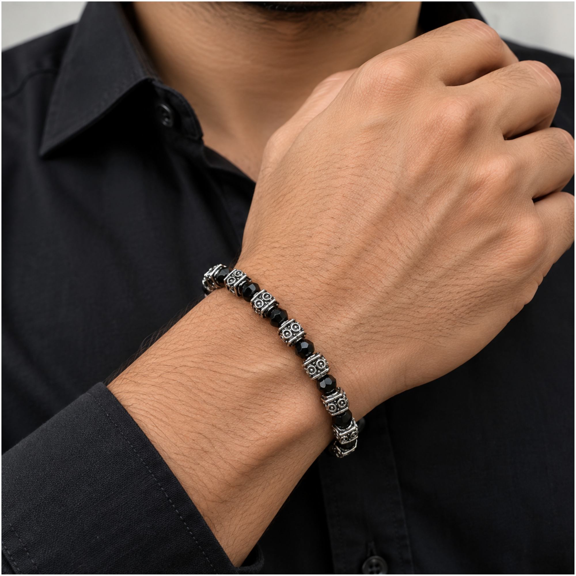 Antique Silver Black Crystal Bracelet – Unisex - Image 6