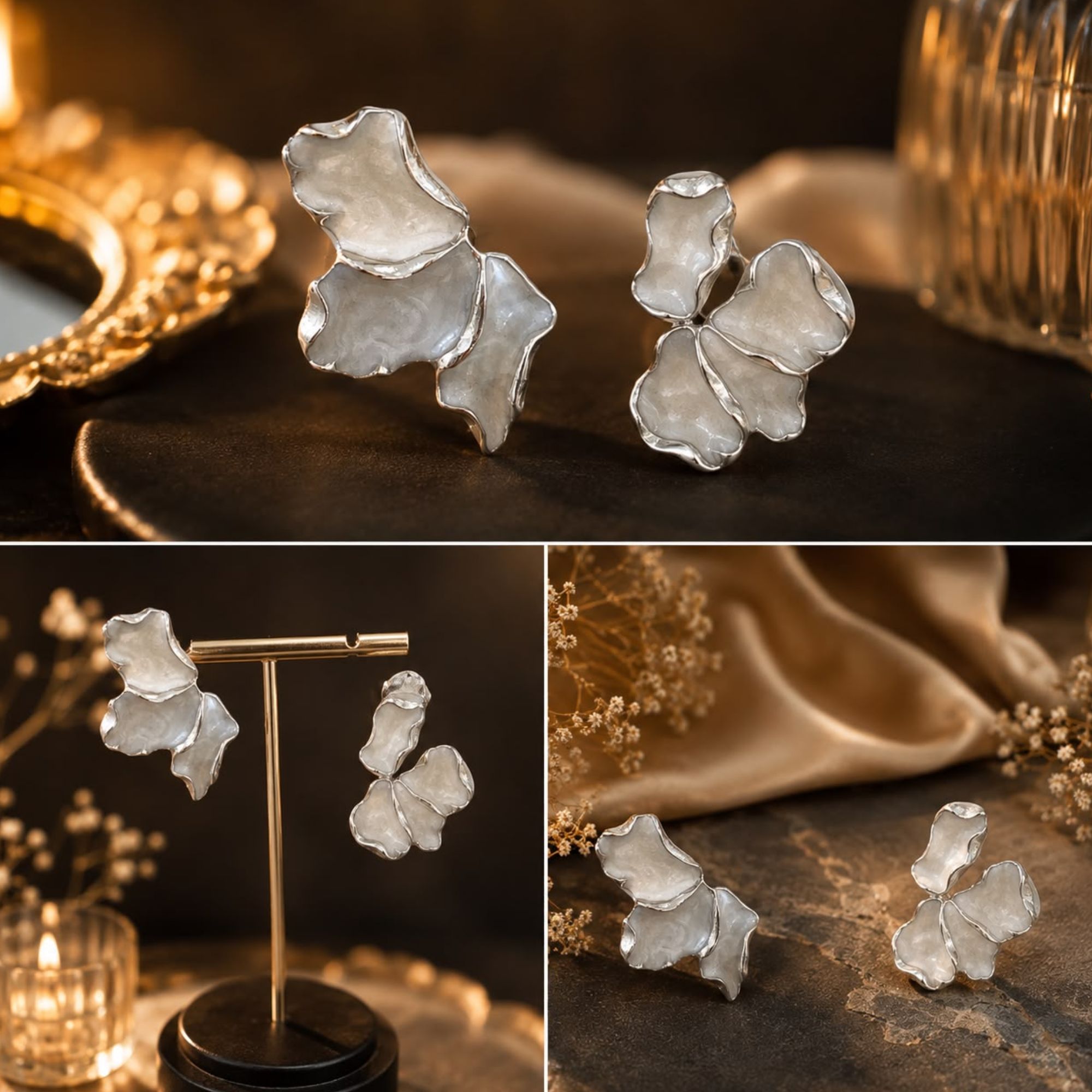 Artistic Silver-Plated Cluster Petal Statement Earrings for Women & Girl - Image 2