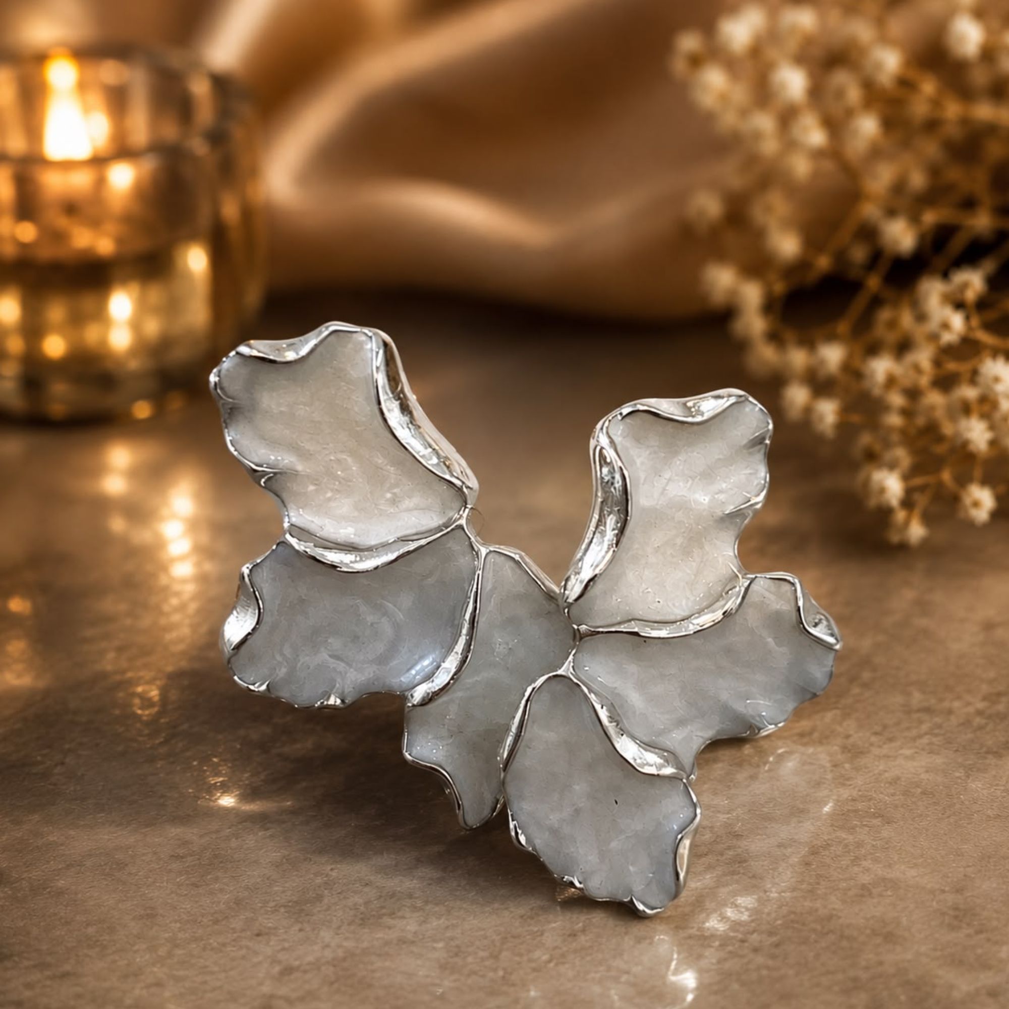 Artistic Silver-Plated Cluster Petal Statement Earrings for Women & Girl - Image 3