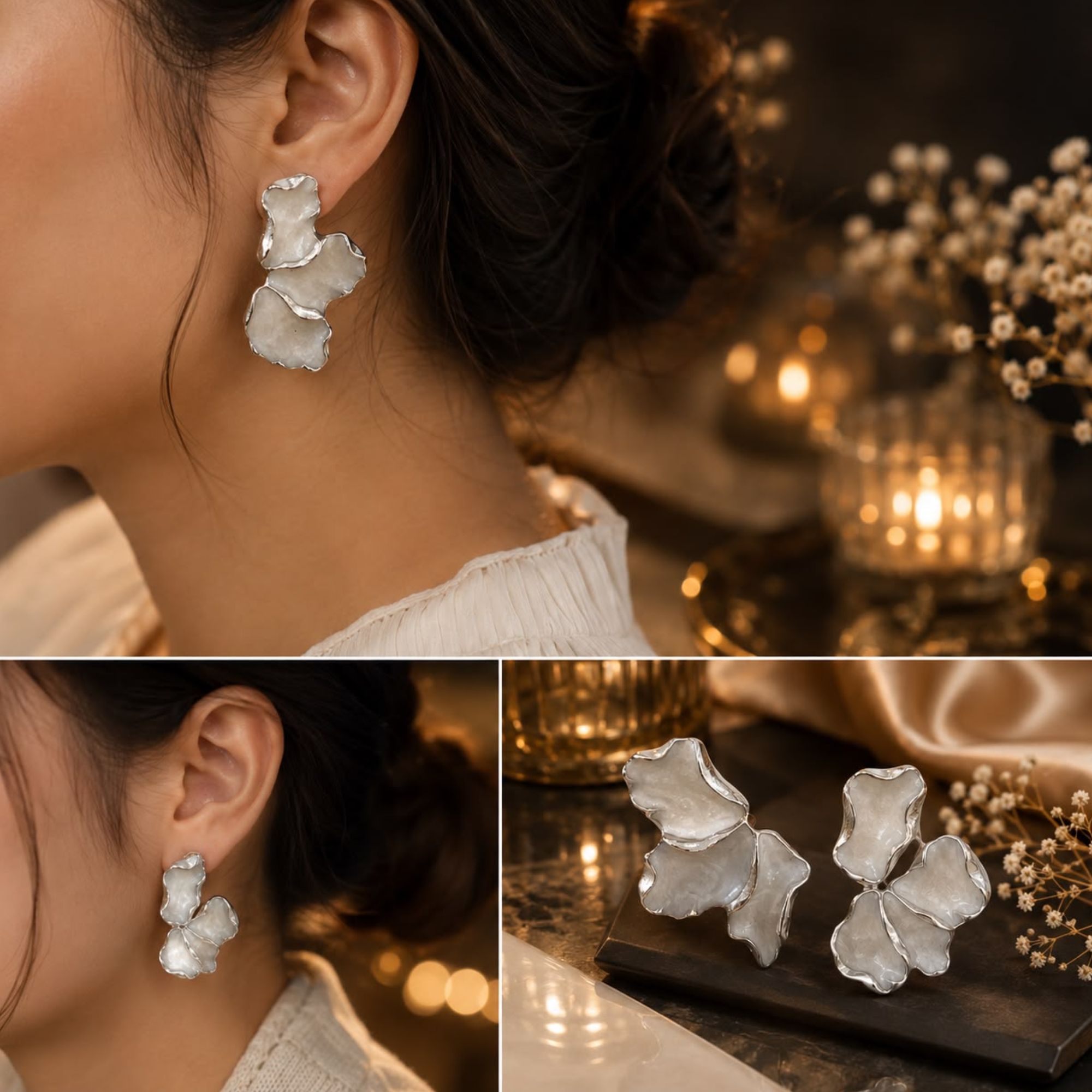 Artistic Silver-Plated Cluster Petal Statement Earrings for Women & Girl - Image 4