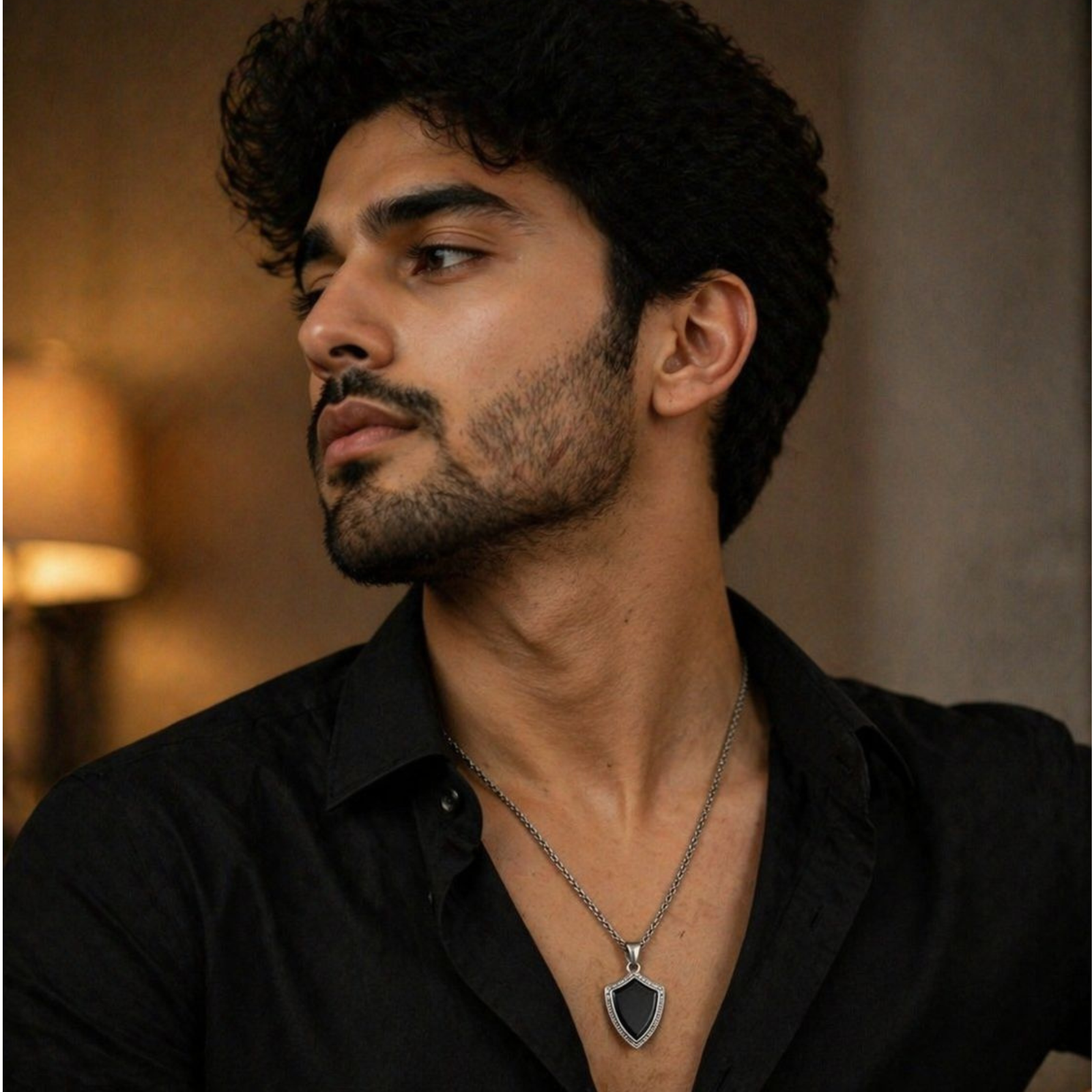 Black Shield Pendant Necklace for Men | Stylish Fashion Jewellery - Image 6