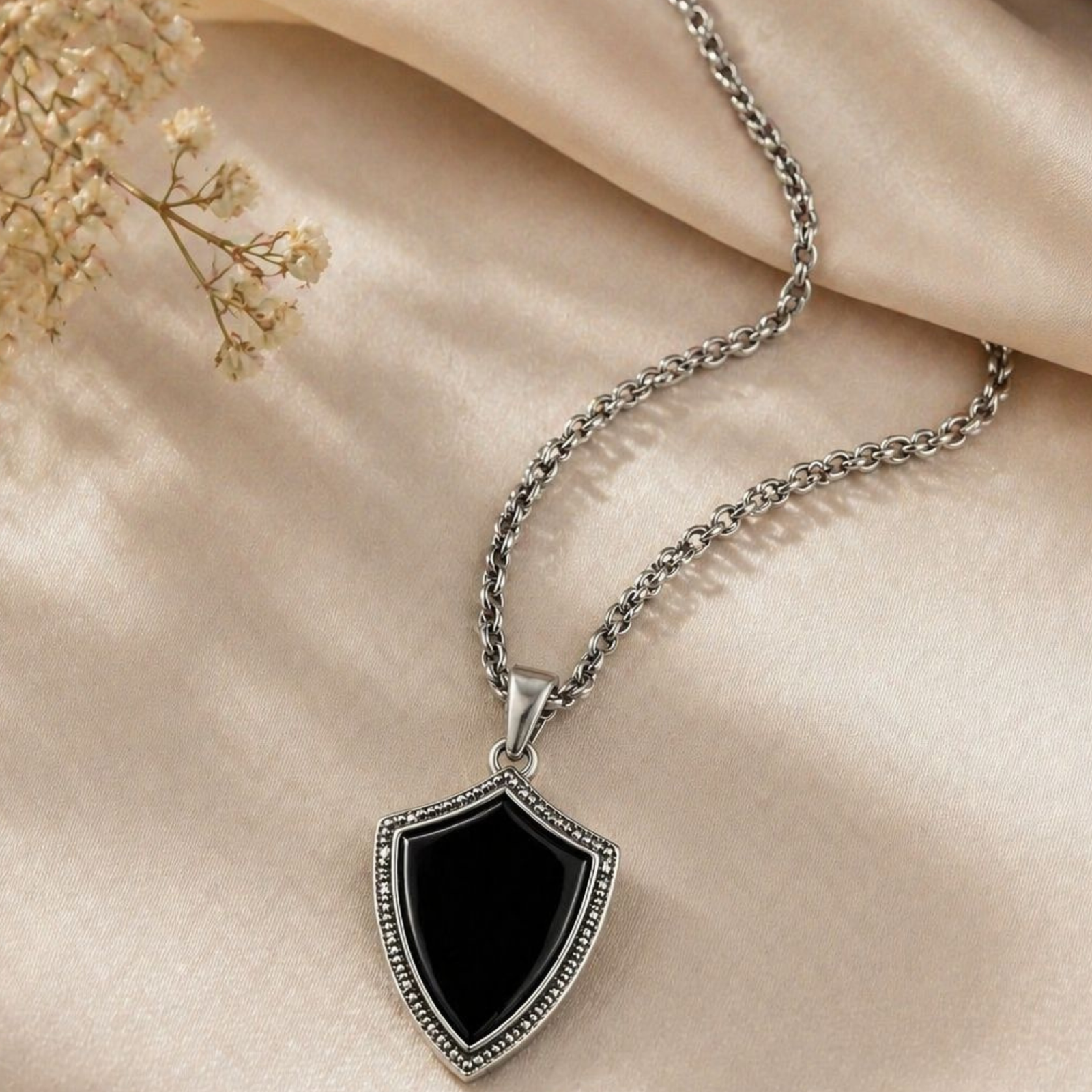Black Shield Pendant Necklace for Men | Stylish Fashion Jewellery - Image 5
