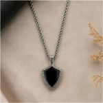 Black Shield Pendant Necklace for Men _ Stylish Fashion Jewellery