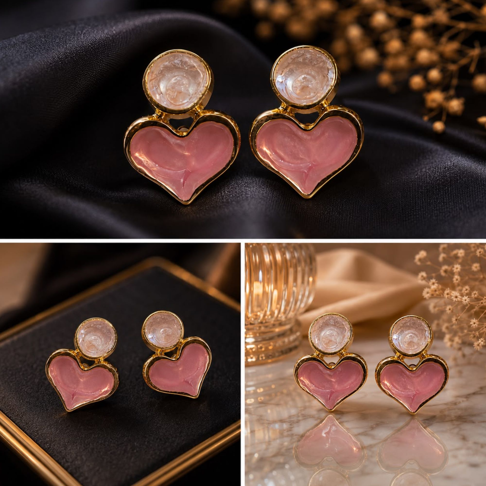 Blush Heart & Stone Drop Earrings For Women & Girl - Image 2
