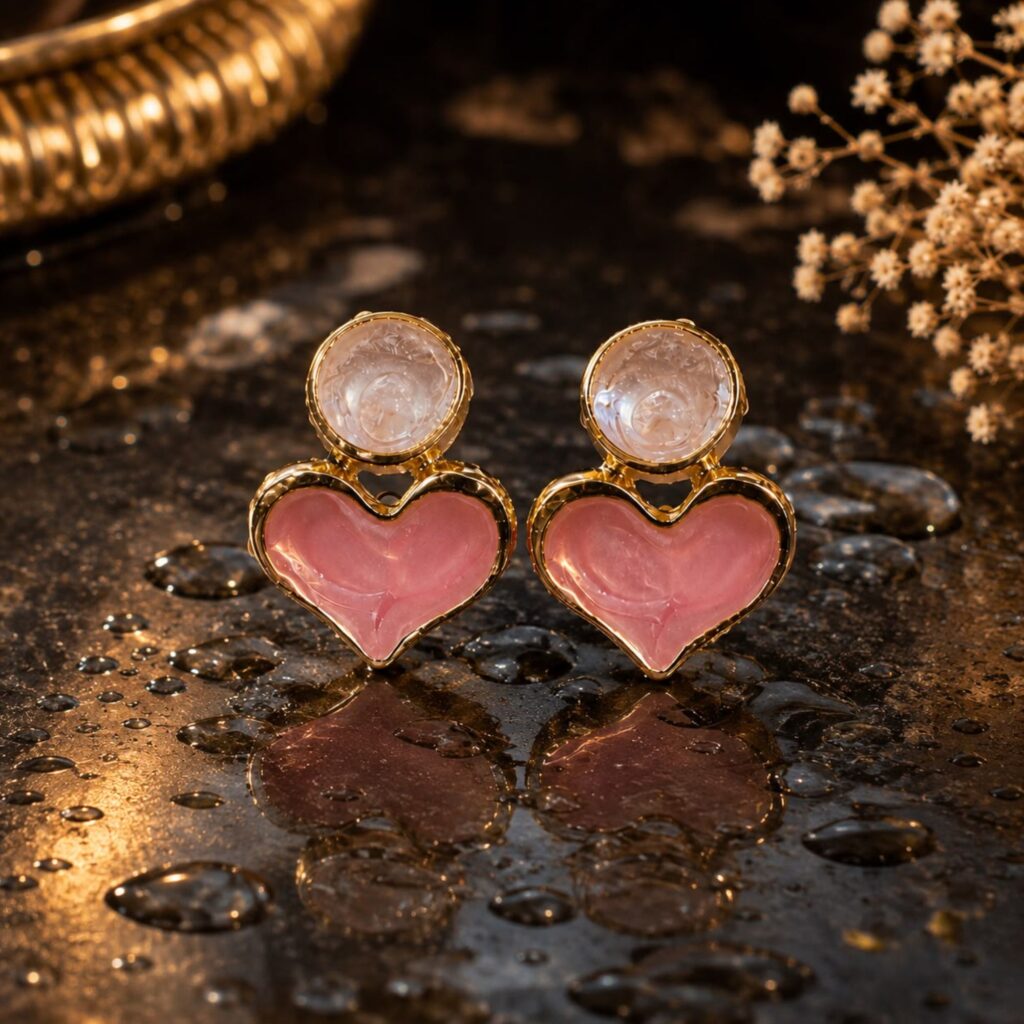 Blush Heart & Stone Drop Earrings