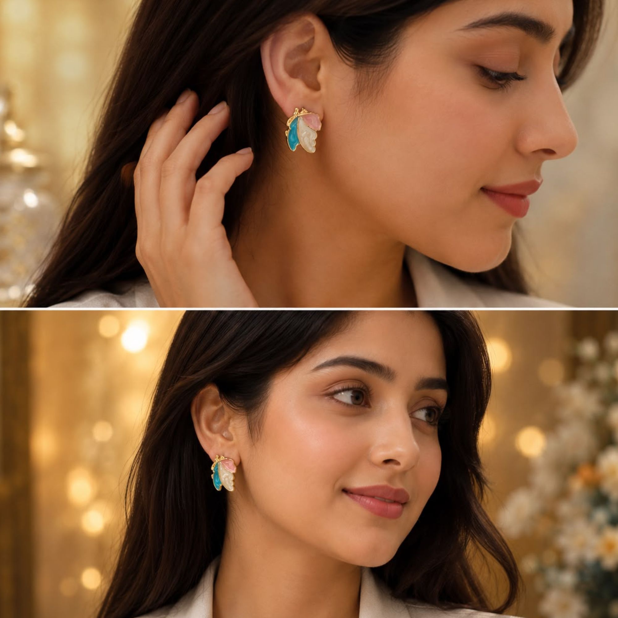 Chic Pastel Butterfly Enamel Earrings _ Trendy Gold-Finished Daily Wear Studs - Image 3