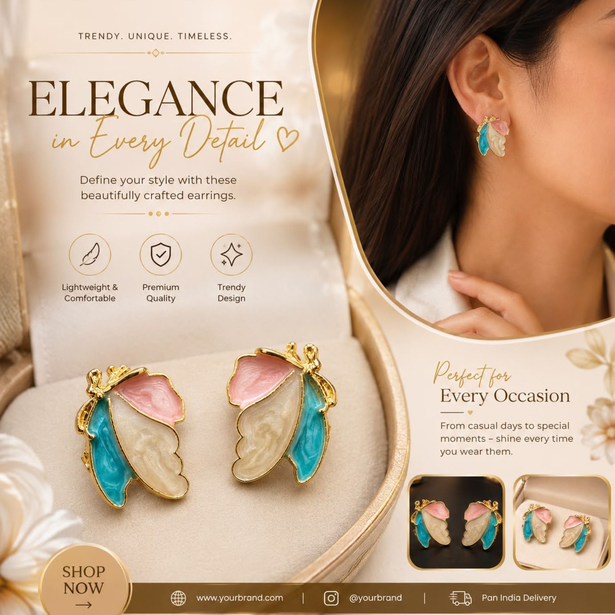 Chic Pastel Butterfly Enamel Earrings _ Trendy Gold-Finished Daily Wear Studs - Image 5
