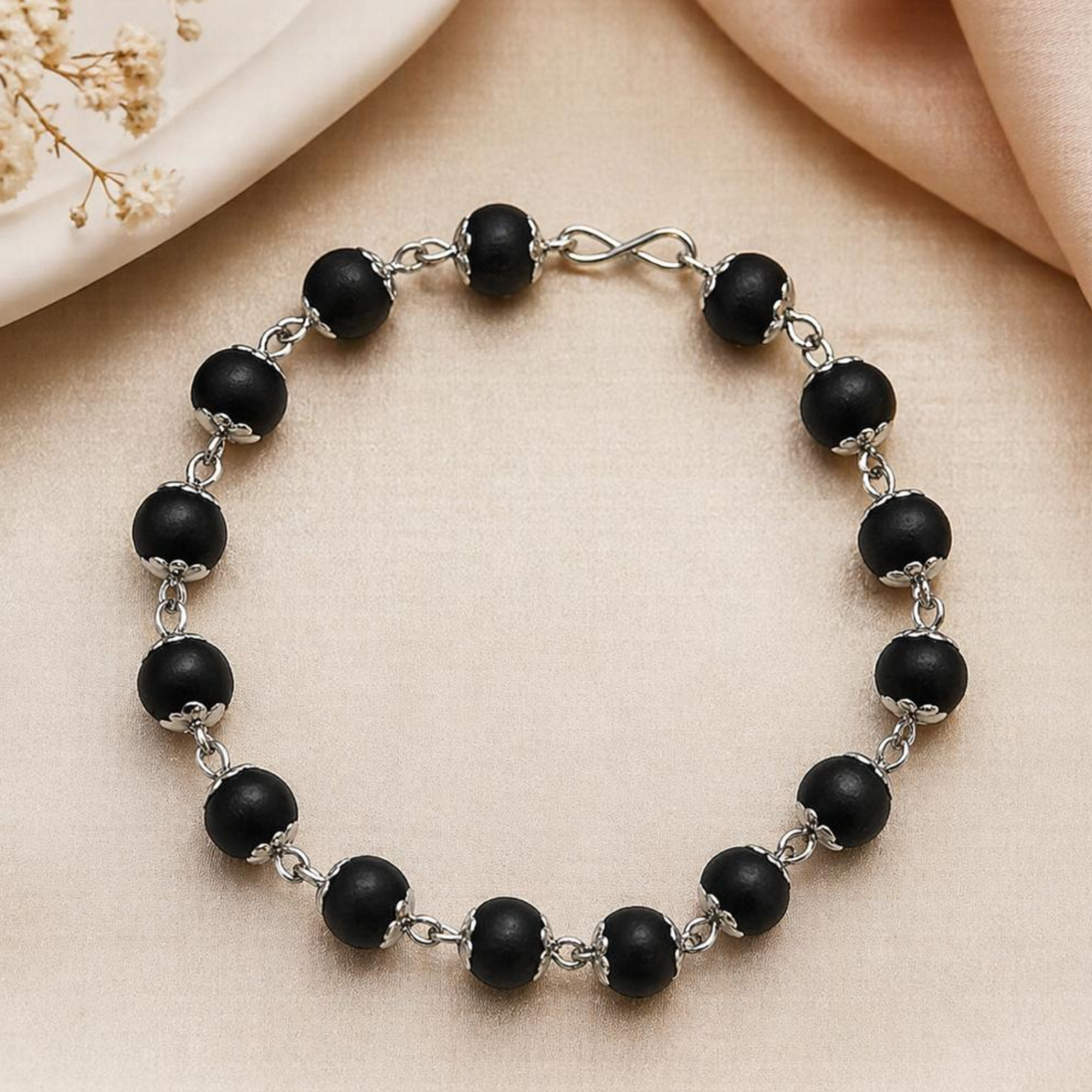 Divine Hindu Karungali Bracelet with Silver Plated Chain (Men, Women, Boys & Girls)