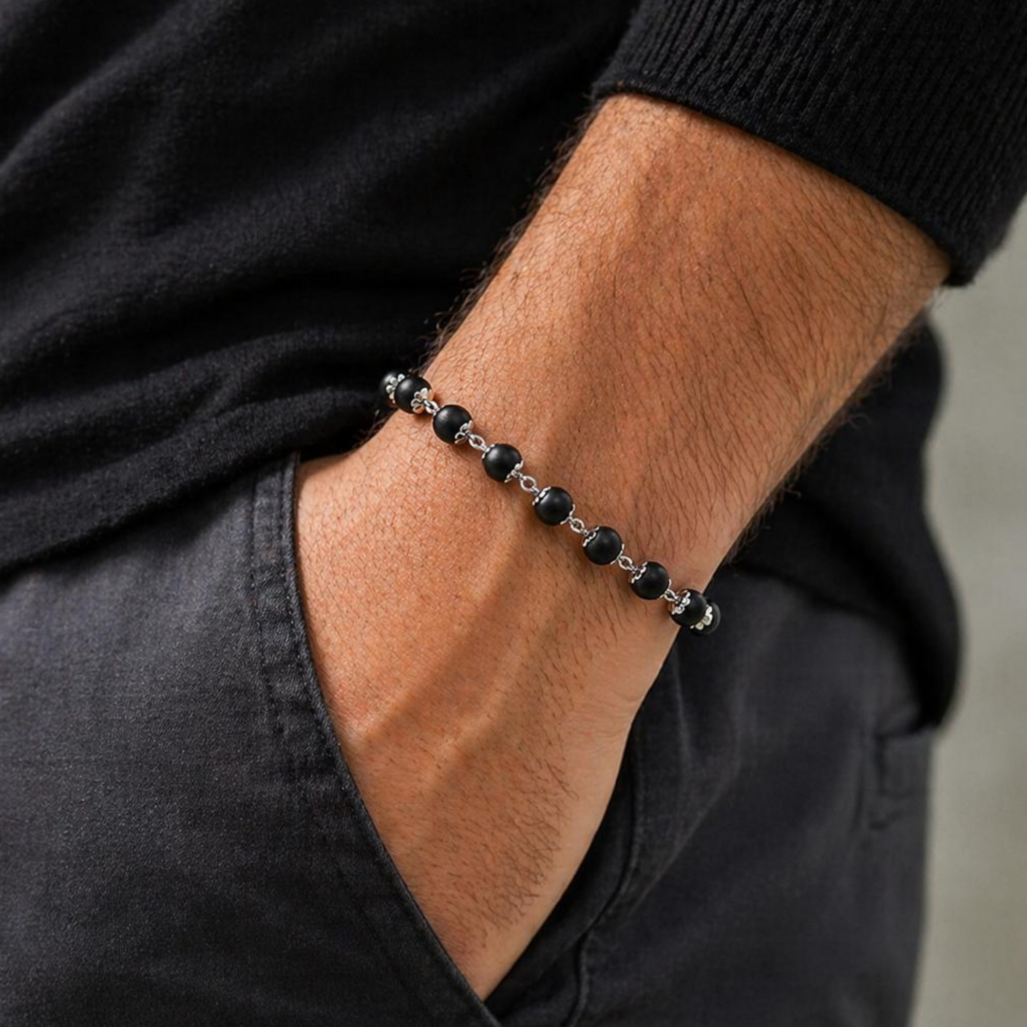 Divine Hindu Karungali Bracelet with Silver Plated Chain (Men, Women, Boys & Girls) - Image 2
